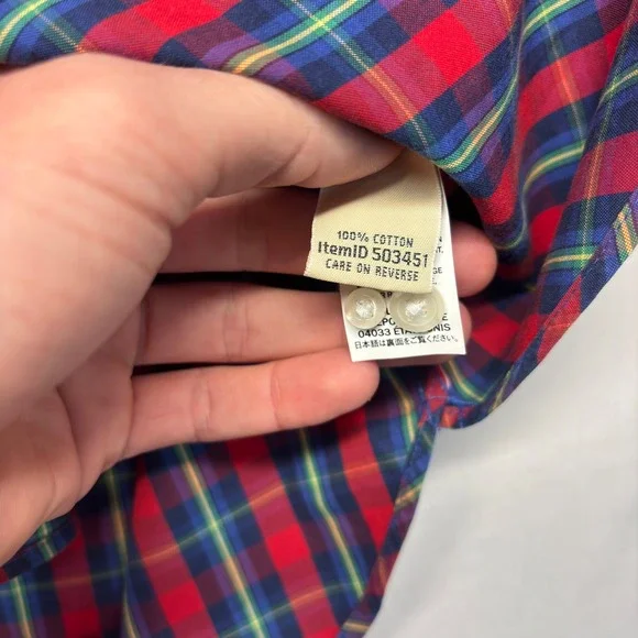 LL Bean Mens XL Red Blue Plaid Wrinkle Free Cotton Button Down Shirt 503451 - Picture 7 of 8